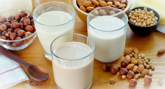 A selection of dairy and plant-based milks