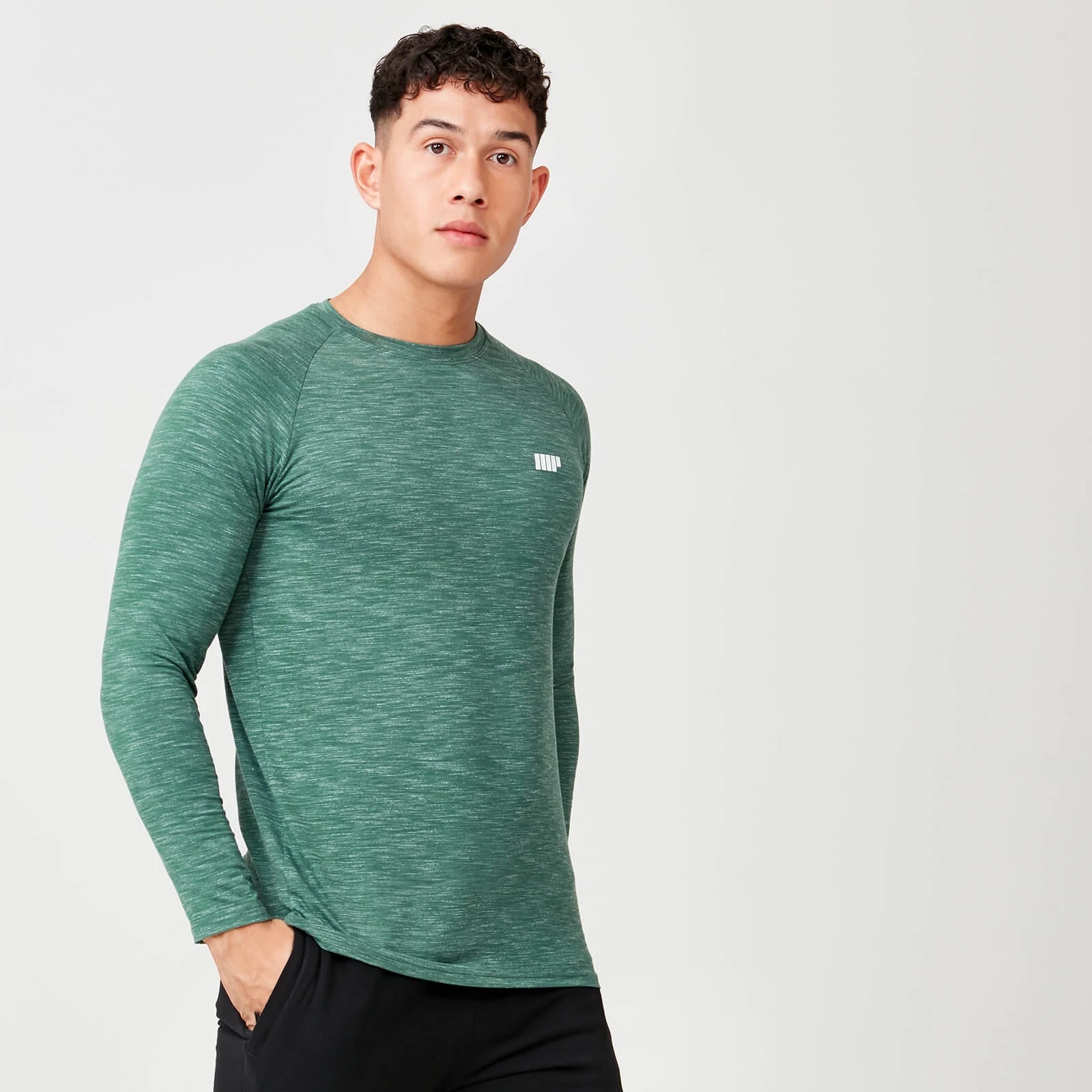 MP Men's Performance Long Sleeve Top - Green Marl - XS - أخضر داكن حجري الصورة 1