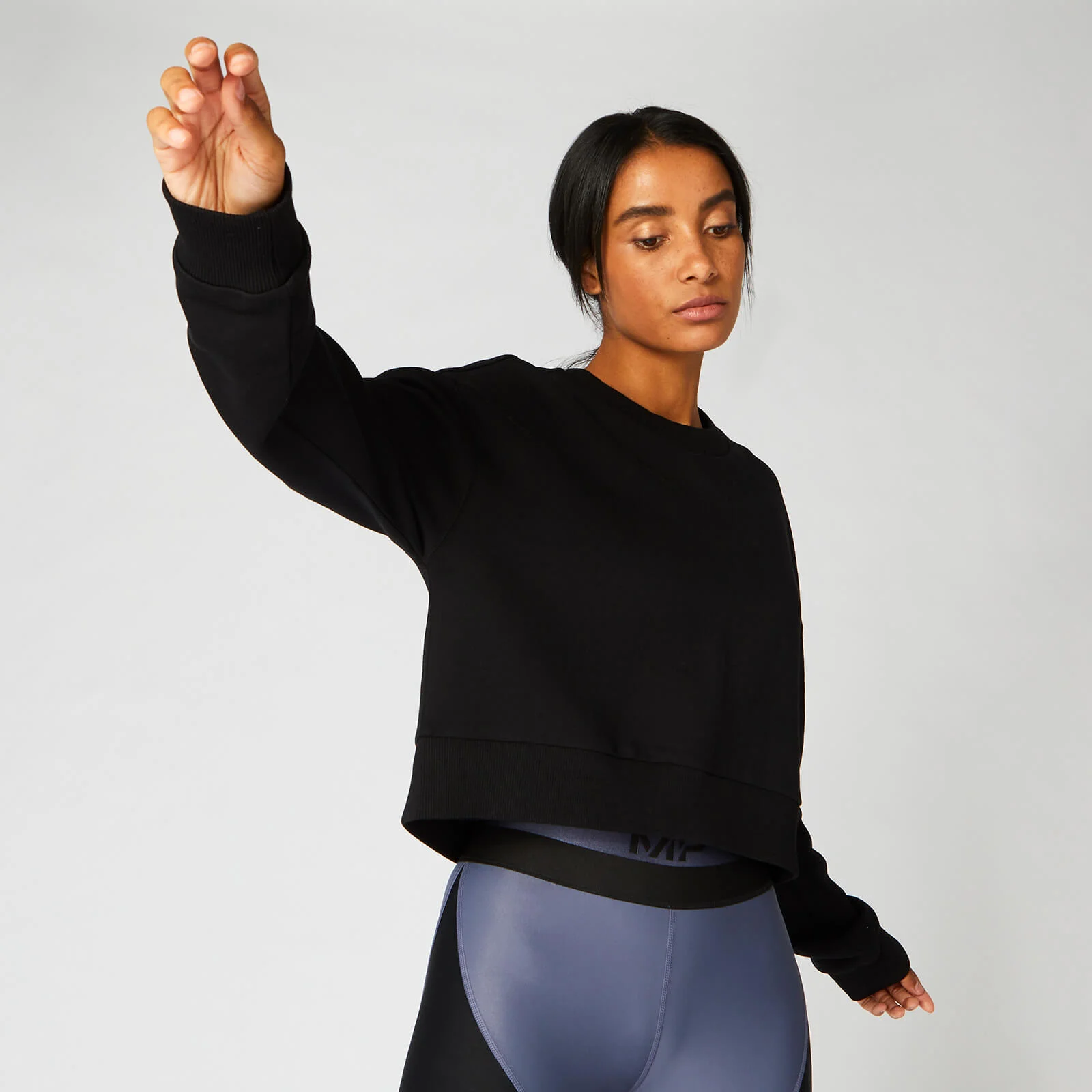 MP Women's Metallic Cropped Sweater - Black - XS الصورة 1