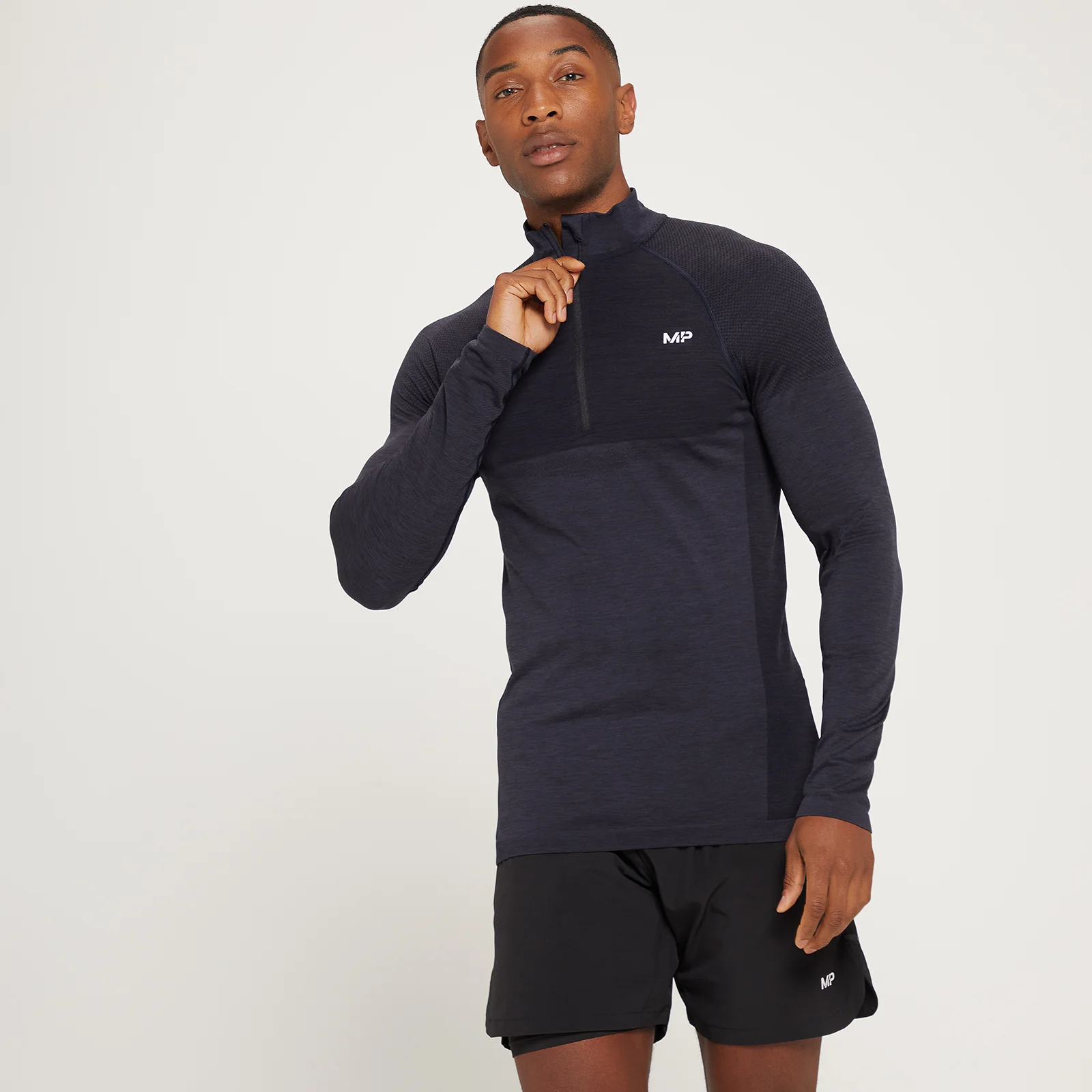 MP Men's Seamless 1/4 Zip - Black Marl - XS الصورة 1