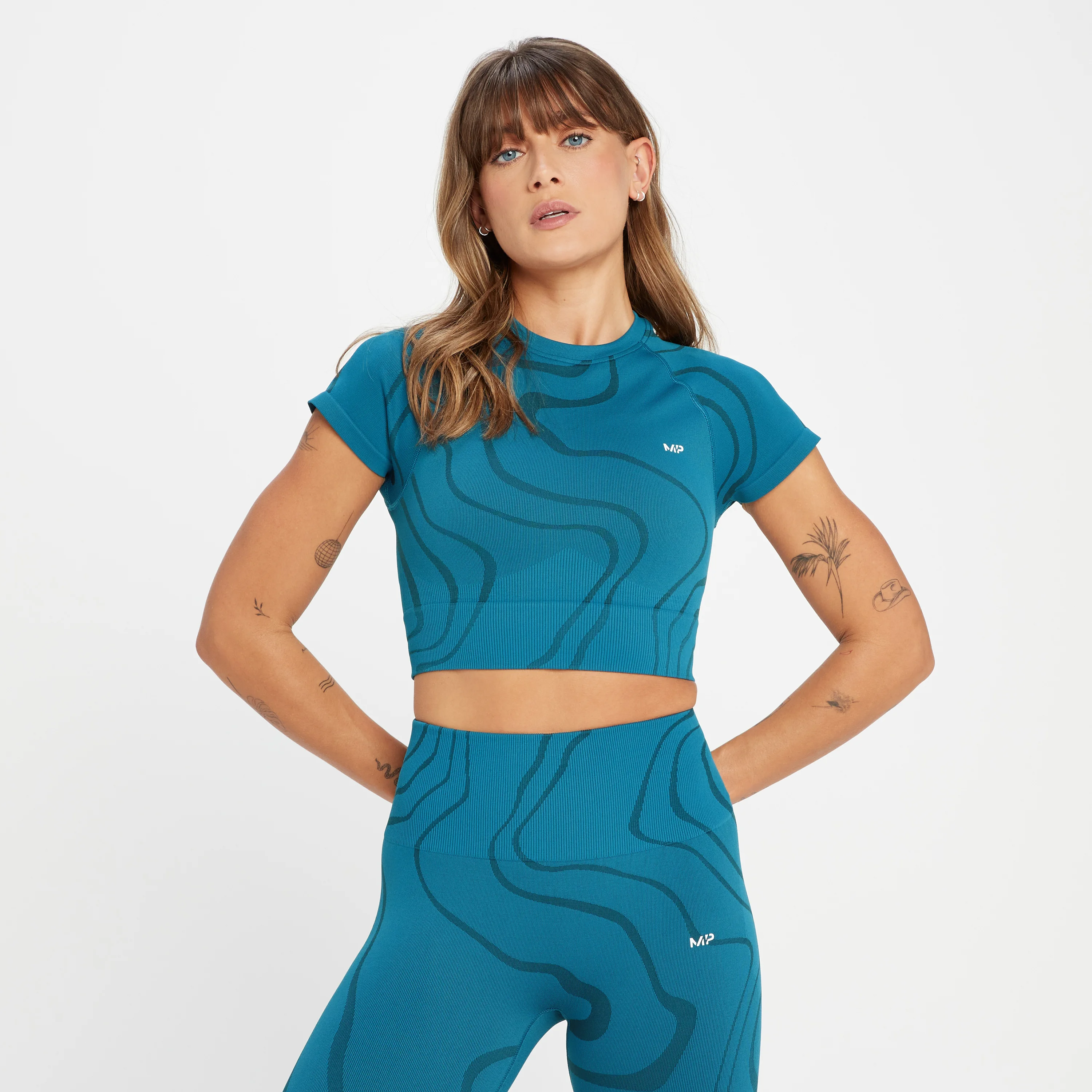 MP Women's Tempo Wave Seamless Crop Top - Teal Blue - XXS الصورة 1