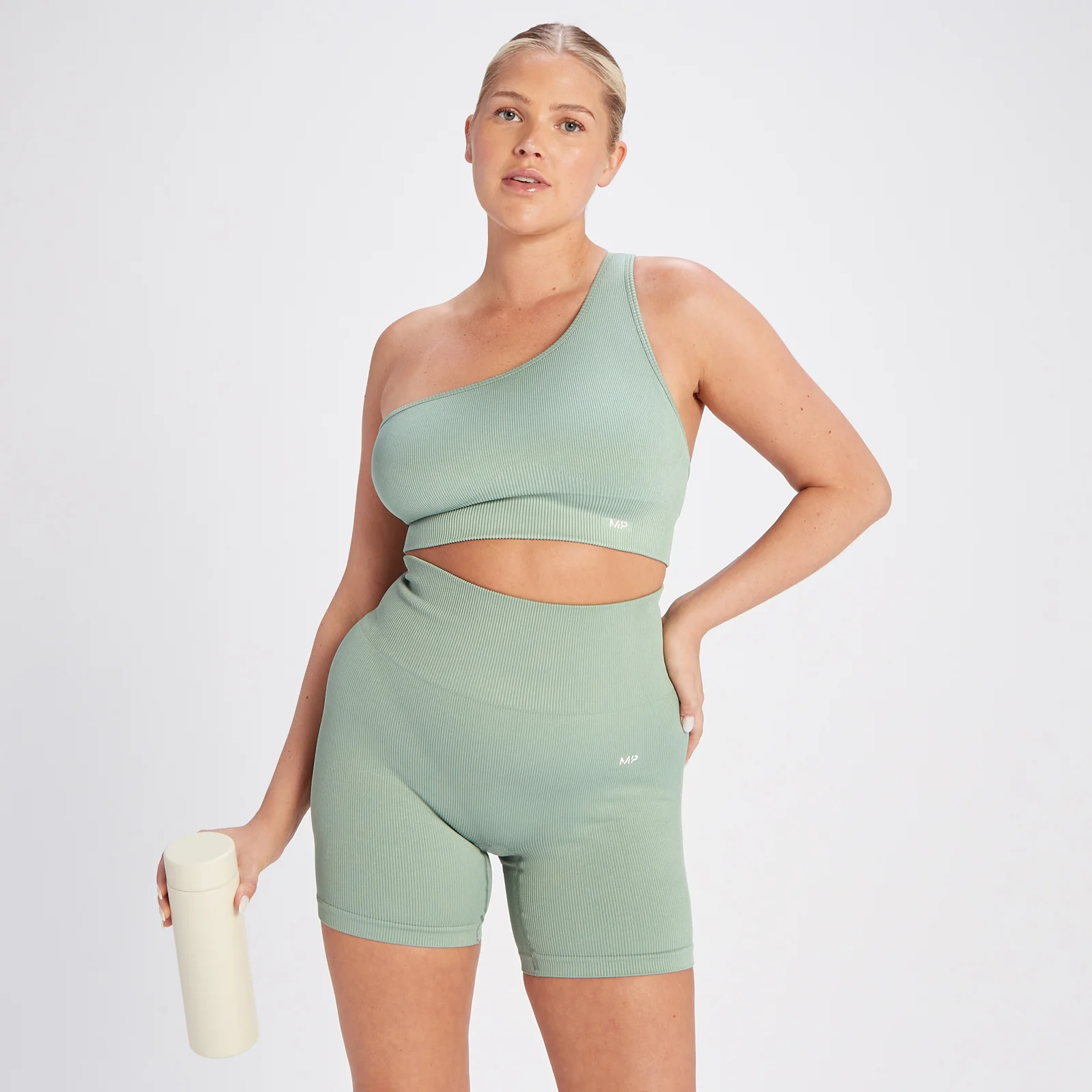 MP Women's Tempo Rib Seamless Asymetric Bra - Sage Green - XS الصورة 1