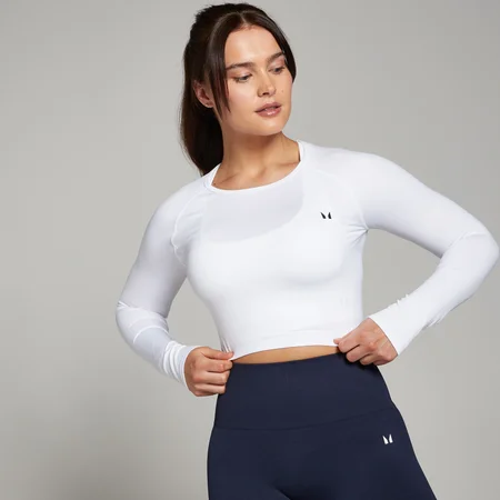 كروب توب Shape بكمّين طويلين وبدون درزات خياطة من MP للسيدات - لون أبيض