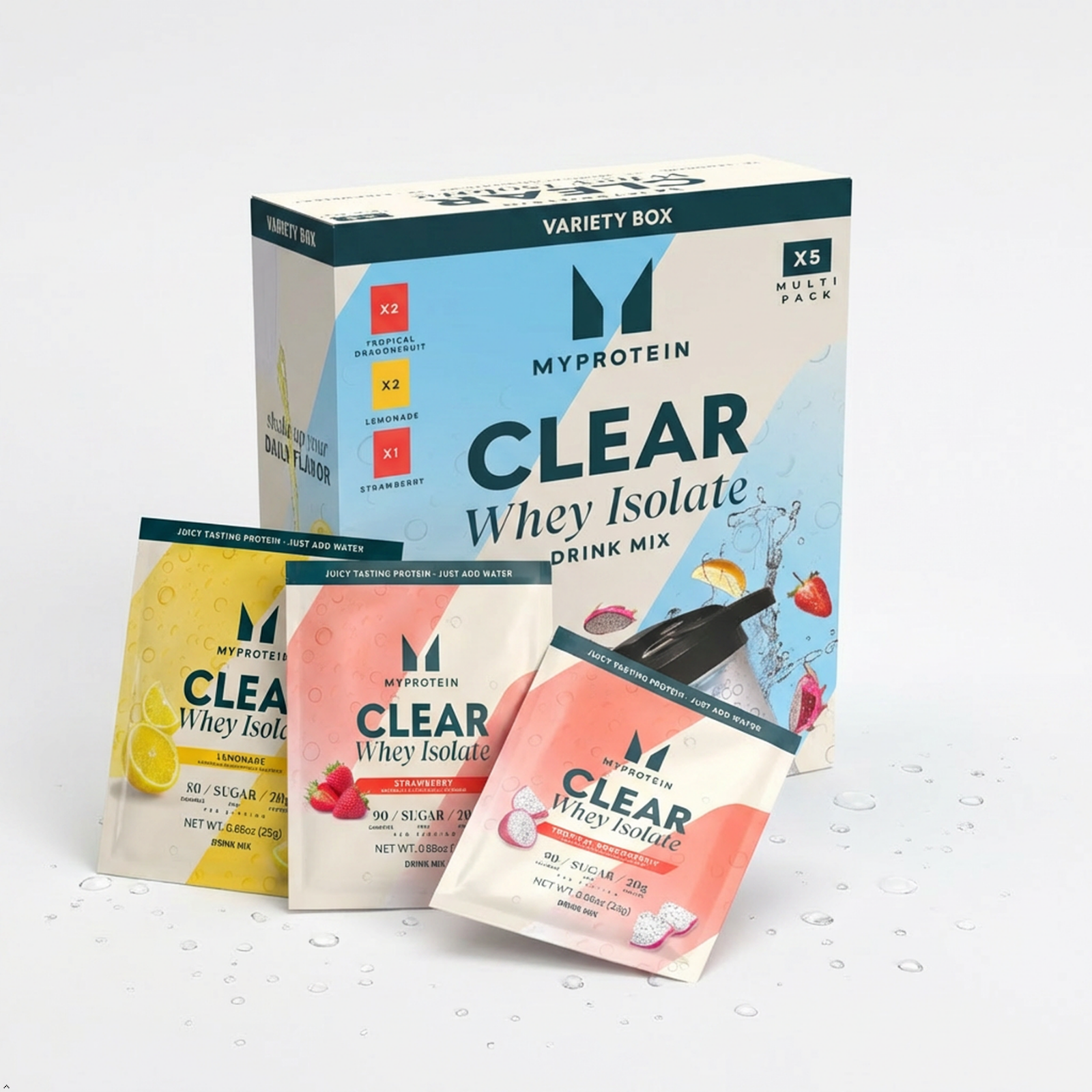 Myprotein Clear Whey Isolate, Sample Sachet 5 pack (USA) - 5sachets - Lemonade, Tropical Dragonfruit, Strawberry الصورة 1